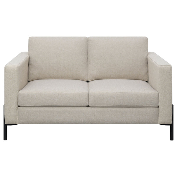 English Elm Dulcie Modern Oatmeal Loveseat with Herringbone Upholstery, Reversible Cushions & Metal Legs B062P358311