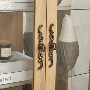 English Elm 2 Doors Curio Cabinet With Lighted Display & Mirrored Back, Adjustable Shelves - Oak Elegance For Home W2275P178895