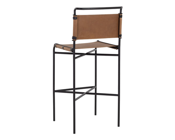 Sunpan CORRIGAN Barstool - Luxurious Cognac Leather with Matte Black Steel Base for Modern Elegance 109087