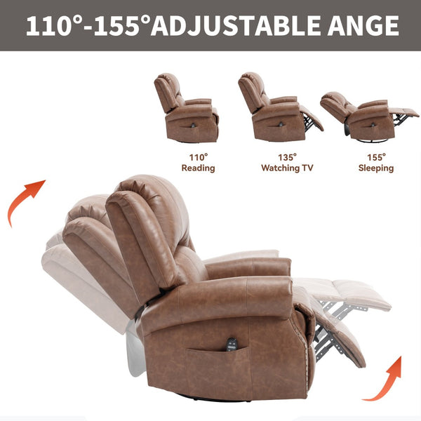 English Elm Heat Massage Rocker Swivel Recliner Chair with Lumbar Relief Nodes for Living Room Yellow Brown W3224S00029