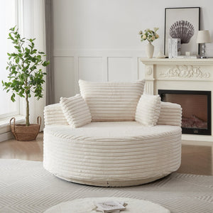 English Elm 55''l 55'l Faux Rabbit Fur Barrel Swivel Chair Cozy 360 Rotation Lounge Seat for Bedroom Beige W834S00596