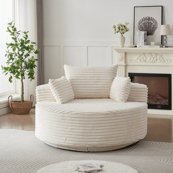 English Elm 55''l 55'l Faux Rabbit Fur Barrel Swivel Chair Cozy 360 Rotation Lounge Seat for Bedroom Beige W834S00596