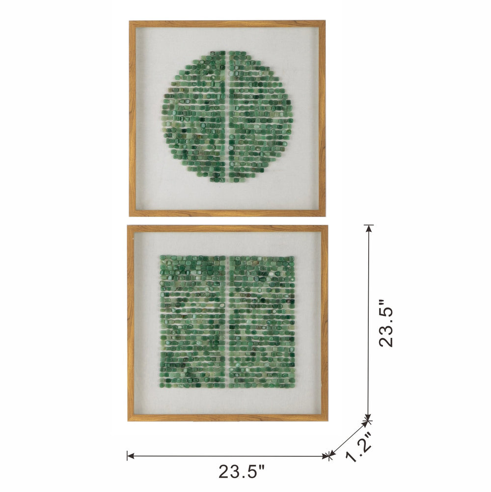 English Elm 23.5" Elos Stone Shadow Boxes Set of 2 – Green Textured Stone, Natural Wood Frame, Ivory Velvet Backing, Modern Wall Art W2078130329