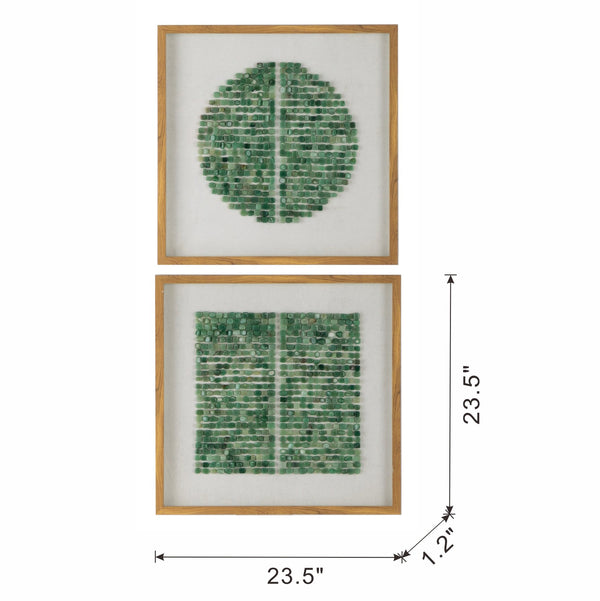 English Elm 23.5" Elos Stone Shadow Boxes Set of 2 – Green Textured Stone, Natural Wood Frame, Ivory Velvet Backing, Modern Wall Art W2078130329