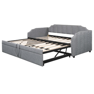 English Elm Twin Linen Upholstered Daybed with Pop up Trundle and Built in Usb Charging Gray SF000199AAE