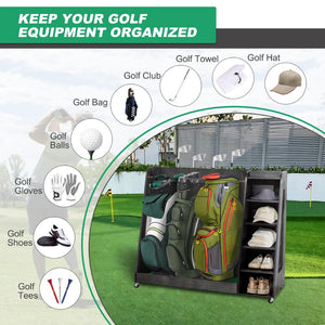 English Elm Gray Wooden Golf Organizer Rack with Drawers for Garage Club Bag Shoe Storage Gray W1422P296368