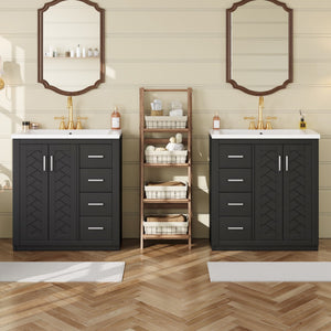 English Elm 60'' Bathroom Vanity Set With Elegant Ceramic Sink, Solid Wood Frame, Ample Storage & Soft-Close Doors N710SS00002B