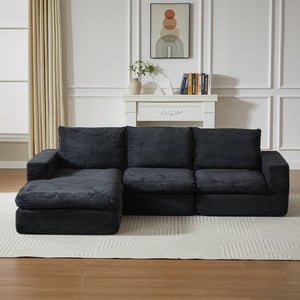 English Elm 99-Inch L-Shaped Sectional Sofa In Black Corduroy, No Assembly, Reversible Chaise & Comfort Pillows W834S00492