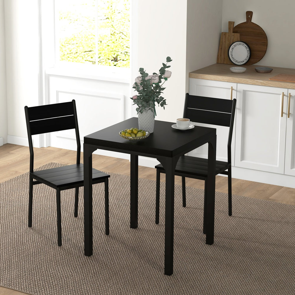 English Elm Homcom 3 Piece Dining Table Set For 2, Modern Black Space-Saving Kitchen Set For Small Homes W2225P217144