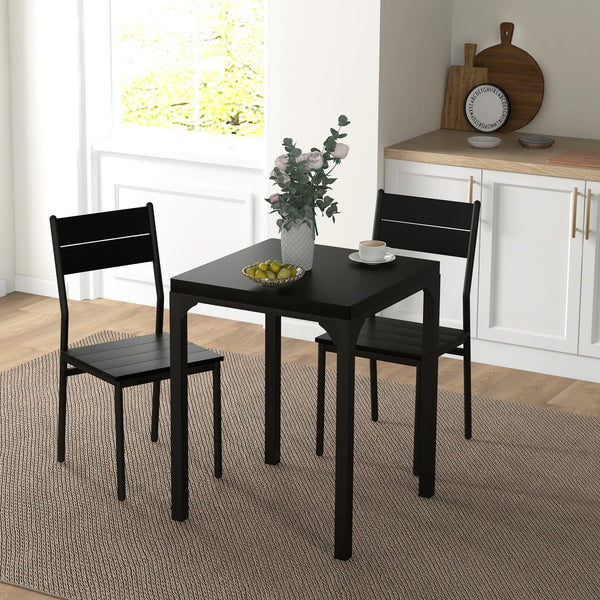 English Elm Homcom 3 Piece Dining Table Set For 2, Modern Black Space-Saving Kitchen Set For Small Homes W2225P217144