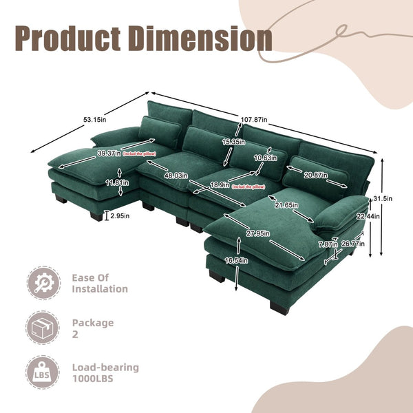 English Elm United We Win U Shaped Cloud Couch - 110" Modular Sectional Sofa With Memory Foam & Storage Pockets W1568S00216-GIGA
