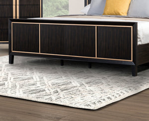 English Elm Bedroom Wooden Queen Bed with High Panel Headboard, Gold Trim Accent, Modern Luxury Design Espresso 25 L x 70 W x 5 H B2741S00072