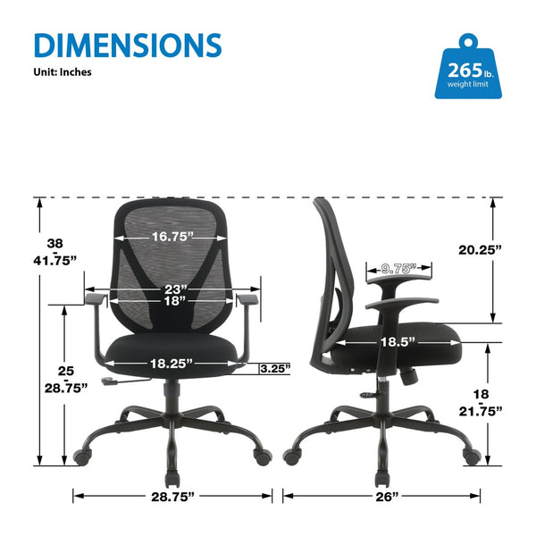 OSP Home Furnishings Ventilated Mesh Back Ergonomic Office Chair with Lumbar Support and Cushioned Fabric Seat EM14623-3