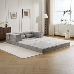 English Elm Compression Modular Floor Sofa Bed - Versatile, Soft Circle Fleece 2-Seater With Ottoman, No Tools Needed! W3723S00028