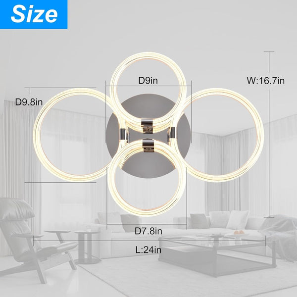 English Elm Modern Acrylic Ring Flush Mount Led Fixture Dimmable Remote Six Rings Four Heads T3177P283987
