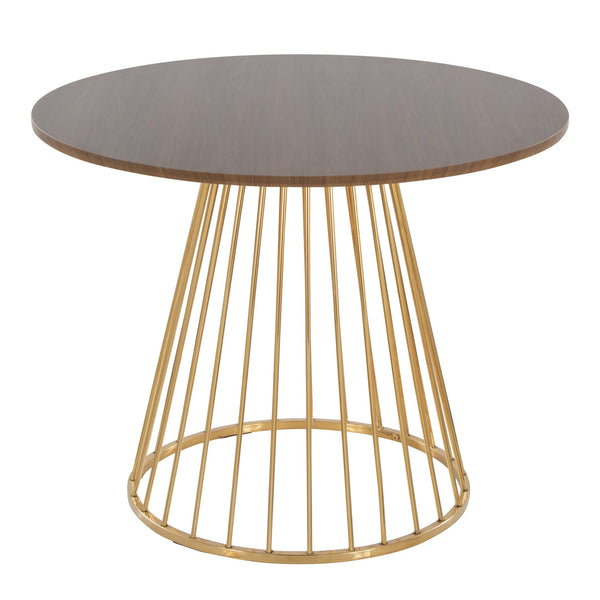English Elm Canary Cosmo Glamorous Round Dining Table With Gold Metal Base And Walnut Wood Top For 4 Seats B202S01104