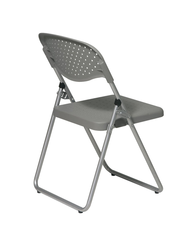 OSP Home Furnishings Folding Chair with Ventilated Contoured Seat Steel Frame for Events and Meetings Grey FC8000NS-2