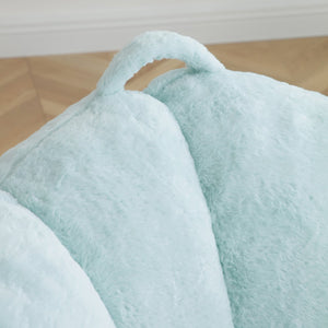English Elm Giant Foam-Filled Bean Bag Chair with Footstool, Shell-Shaped Faux Fur Sofa for Gaming Reading уют Light Blue W2677P306795