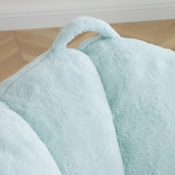 English Elm Giant Foam-Filled Bean Bag Chair with Footstool, Shell-Shaped Faux Fur Sofa for Gaming Reading уют Light Blue W2677P306795