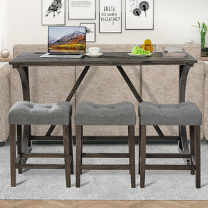 English Elm 4-Piece Bar Table Set With Power Outlet – Stylish Dining & Game Room Solution With 3 Padded Stools W1998P193825