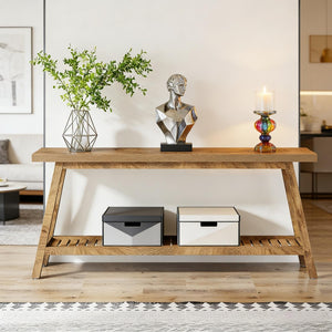 English Elm Hall Console Table Industrial Rustic Two Tier Wood Tone Metal Frame Entryway Sofa Light Brown T3971P451487