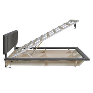 English Elm Queen Upholstered Floating Bed with LED Lighting, Hydraulic Lift, 4 Storage Drawers, Velvet Luxury Gray SF000132AAE