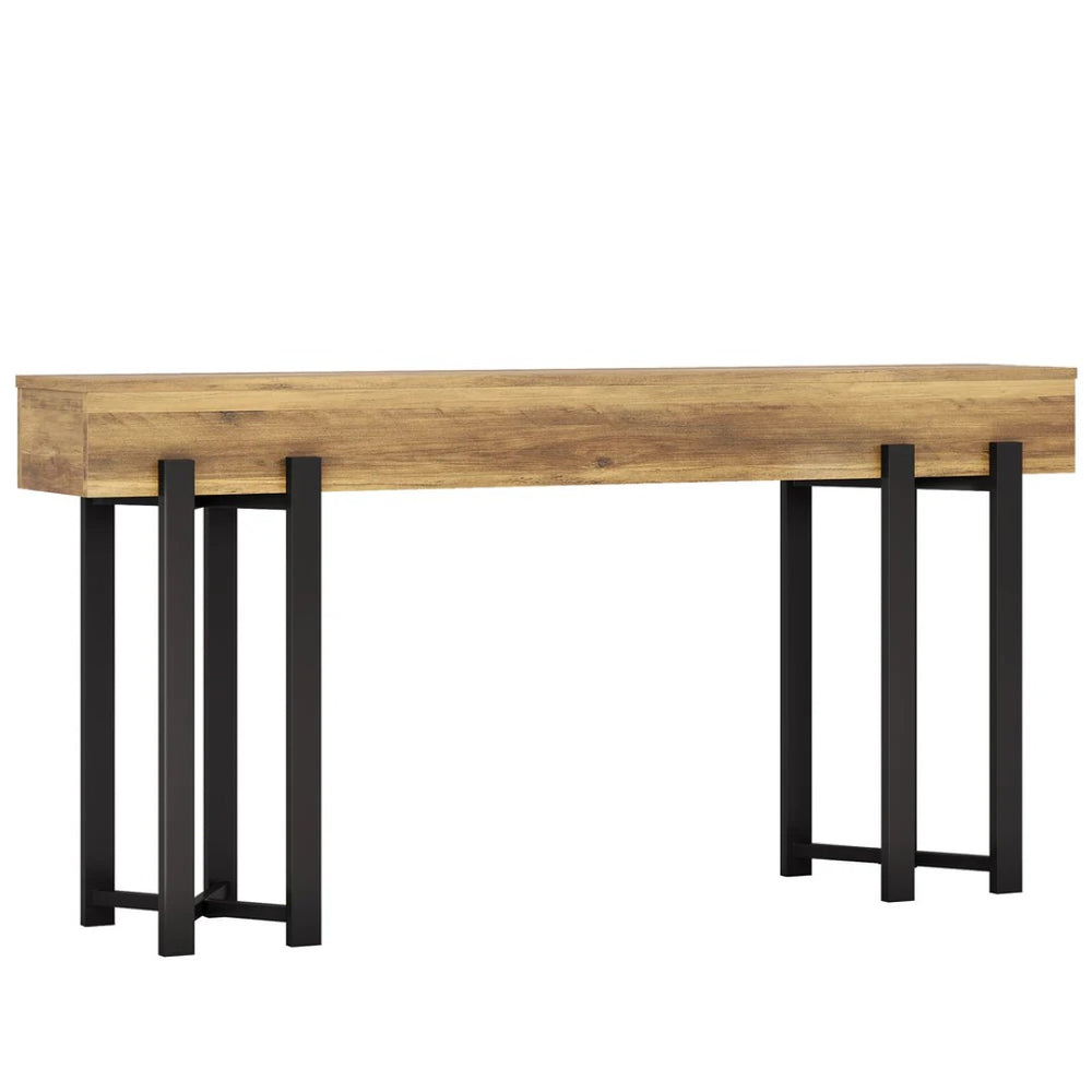 English Elm Practical Geometric Console Table with Matte Black Wood Grain Finish for Entryway or Sofa T3971P457333