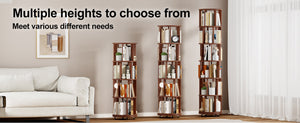 English Elm 100%solid Rubberwood Rotating Tower Bookcase with Locking Wheels 4 Tier Round Shelf W2987P337932