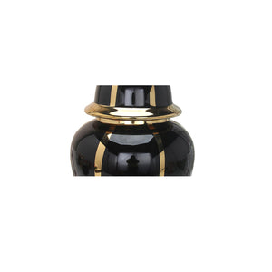 English Elm Black Black Linear Gilded Ginger Jar with Removable Lid, Black Ceramic Vase with Gold Vertical Accents, 18"H Elegance for Home Decor B030123476