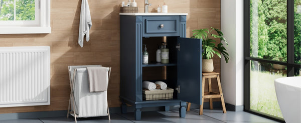 English Elm 18-inch French Country Freestanding Bathroom Vanity Rubberwood Cabinet with Ceramic Sink Blue N710P371187C
