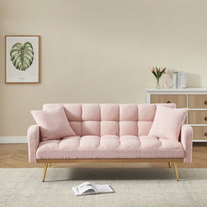 English Elm 69 Convertible Sofa Bed for Small Spaces 69-Inch Fabric Futon with Solid Wood Frame, Comfort Seat Pink W3356P298524
