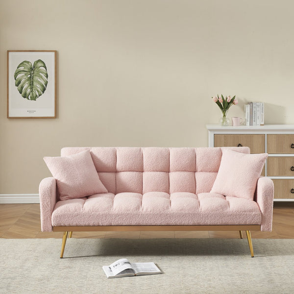 English Elm 69 Convertible Sofa Bed for Small Spaces 69-Inch Fabric Futon with Solid Wood Frame, Comfort Seat Pink W3356P298524
