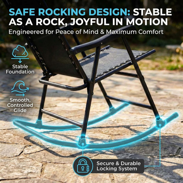 English Elm Patio Folding Rocking Chairs Set of 2 with Mesh Seat and Adjustable Headrest W5159P451092