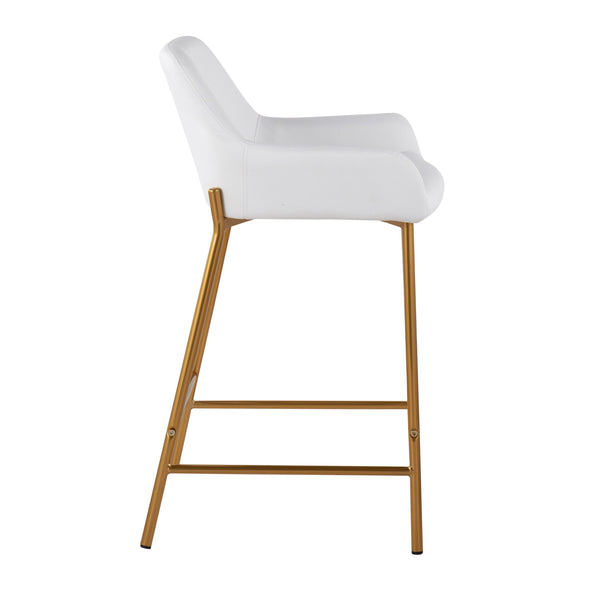 English Elm Daniella Glam Counter Stool Set Of 2 - Gold Metal Frame With White Faux Leather, Stylish Comfort! B202S00040