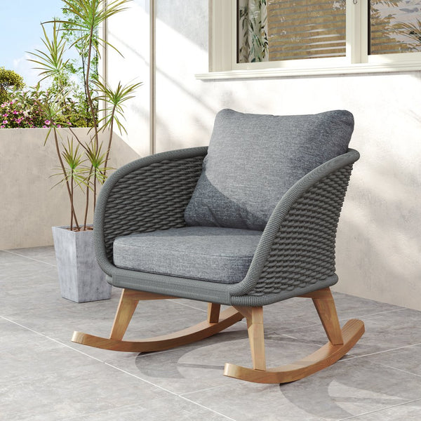 English Elm Christopher Knight Home® - 29.5" Gray Wicker Rocking Chair with Plush Polyester Cushions, Solid Wood Frame, Indoor/Outdoor Cozy Retreat N767P305079G