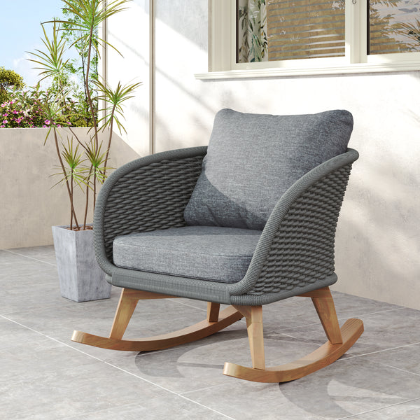 Christopher Knight Home® - 29.5" Gray Wicker Rocking Chair With Plush Polyester Cushions, Solid Wood Frame, Indoor/Outdoor Cozy Retreat