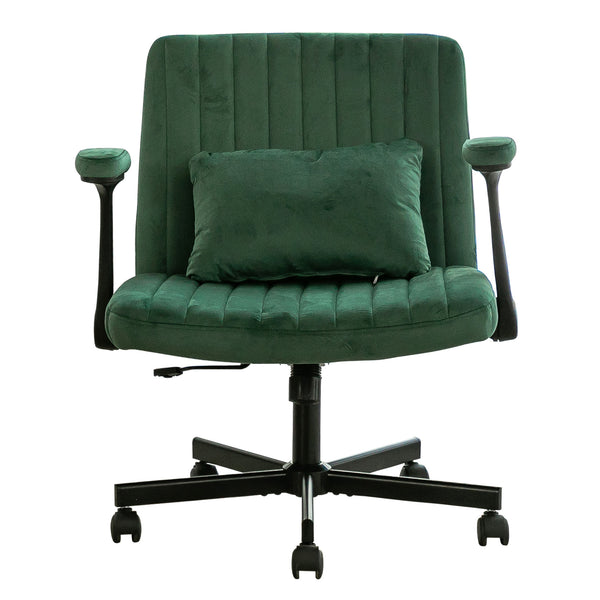 English Elm Green Linen Velvet Criss Cross Office Chair with Wheels, Adjustable Height, Pillow & Ergonomic Design W3394P336176