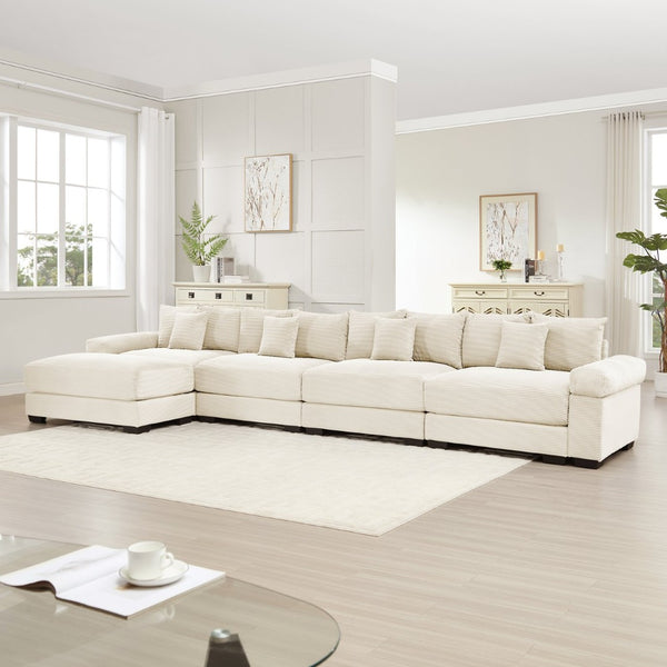 English Elm 170" Oversized Corduroy Cloud Sectional with Ottoman Deep Cushions for Living Rooms W714S01291