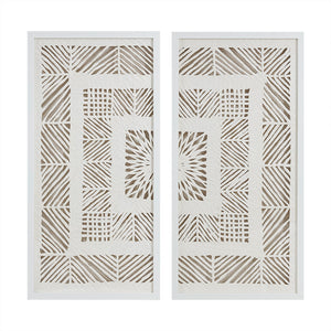 Madison Park Tala Global Inspired Framed Geometric Rice Paper Panel 2-piece Shadowbox Wall Decor Set MP95G-0260 Off-White