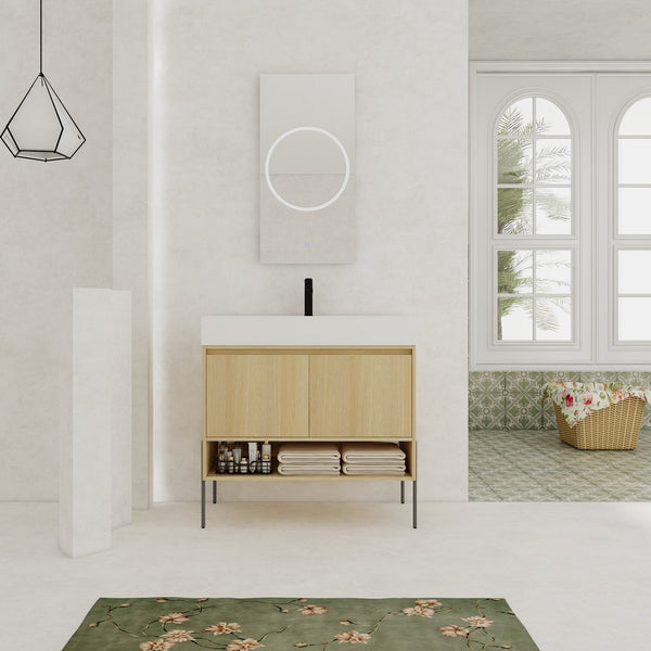 English Elm 36" Bathroom Vanity Combo With Resin Sink, Oak Finish, Stylish Storage & Easy Assembly For Modern Homes W1972S00009