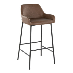 English Elm Daniella 30" Modern Barstool Set Of 2 In Black Metal & Espresso Faux Leather For Kitchen Comfort B202S00550