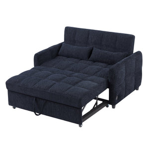 English Elm 52.8" Loveseat Sofa Pull-Out Bed with Adjustable Backrest, Tufted Chenille, 3 USB Ports & Pillows Blue N719S001710C