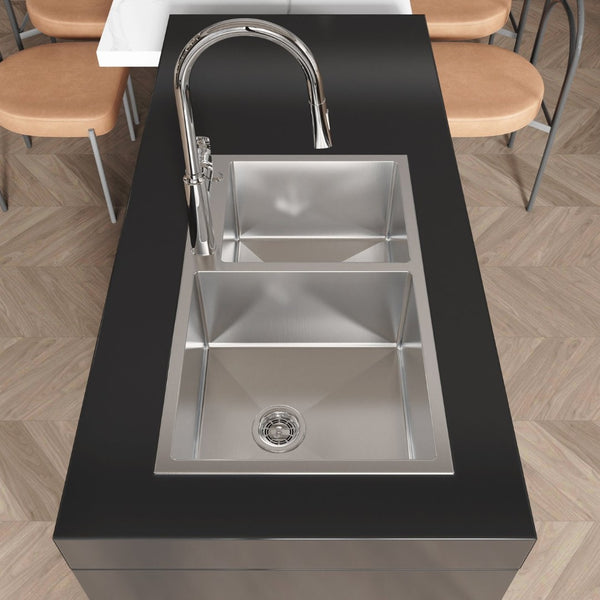 English Elm Stainless Steel Double Bowl Overmount Kitchen Sink with Nano Gray Satin Brushed Finish T3177P286041