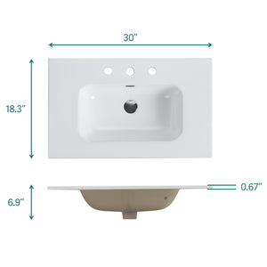 English Elm BB0930Y331, Glossy White Ceramic Integrated Basin with 3 Faucet Holes — Sleek, Durable, Easy-Clean Finish W1865P164391