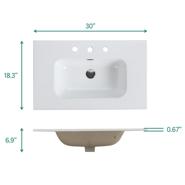 English Elm BB0930Y331, Glossy White Ceramic Integrated Basin with 3 Faucet Holes — Sleek, Durable, Easy-Clean Finish W1865P164391