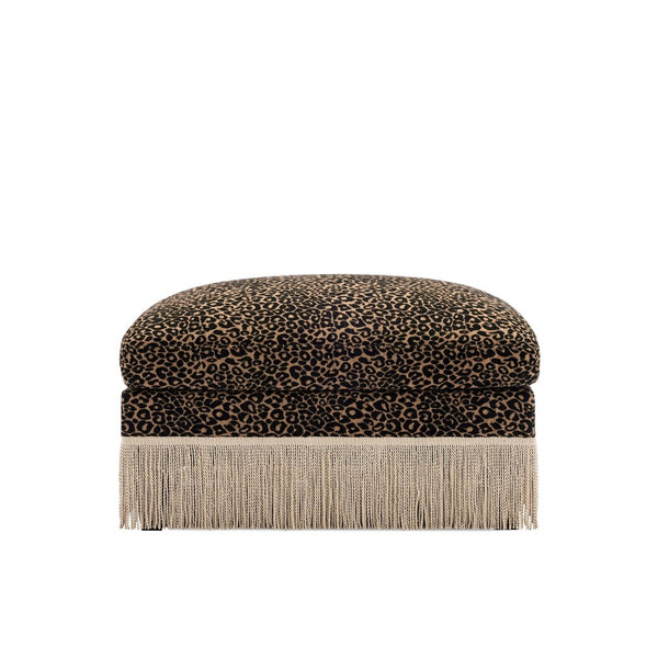 English Elm Ottoman Leopard Print Chenille Modular Sectional Sofa Tassel Trim Living Room Seating Black Brown W5656P454397