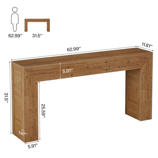English Elm Sleek Wood Grain Console Table Geometric Base Slim Entryway Sofa Foyer Accent T3971P464094