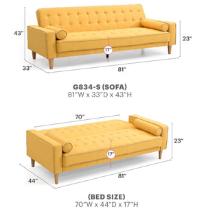 English Elm Andrews G834A-S Sofa Bed Yellow - Tufted Fabric Sleeper, Removable Arms & Back for Easy Delivery, Stylish Convertible Seating B078108469