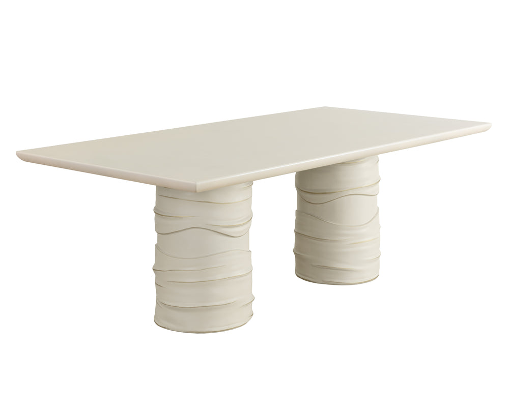 Sunpan Alanya Dining Table - Opulent Cream Concrete Design with Hand Painted Brass Accents for Elegance Rectangular - 84W x 44D x 30H