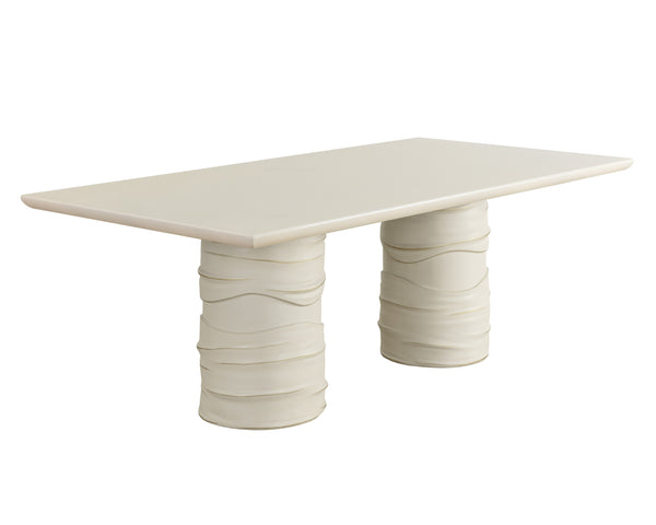 Sunpan Alanya Dining Table - Opulent Cream Concrete Design with Hand Painted Brass Accents for Elegance Rectangular - 84W x 44D x 30H